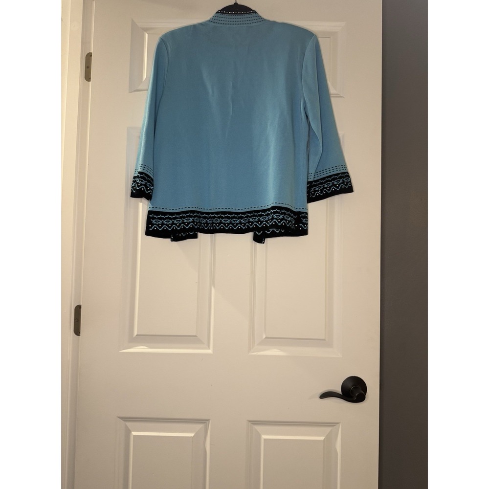 Ming Wang 2 Piece Sweater Set Small Blue Black White Decor Shoulder Pads Small